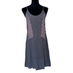 WRAP Women’s Gray Lace Trim Mini Spaghetti Strap Slip Dress